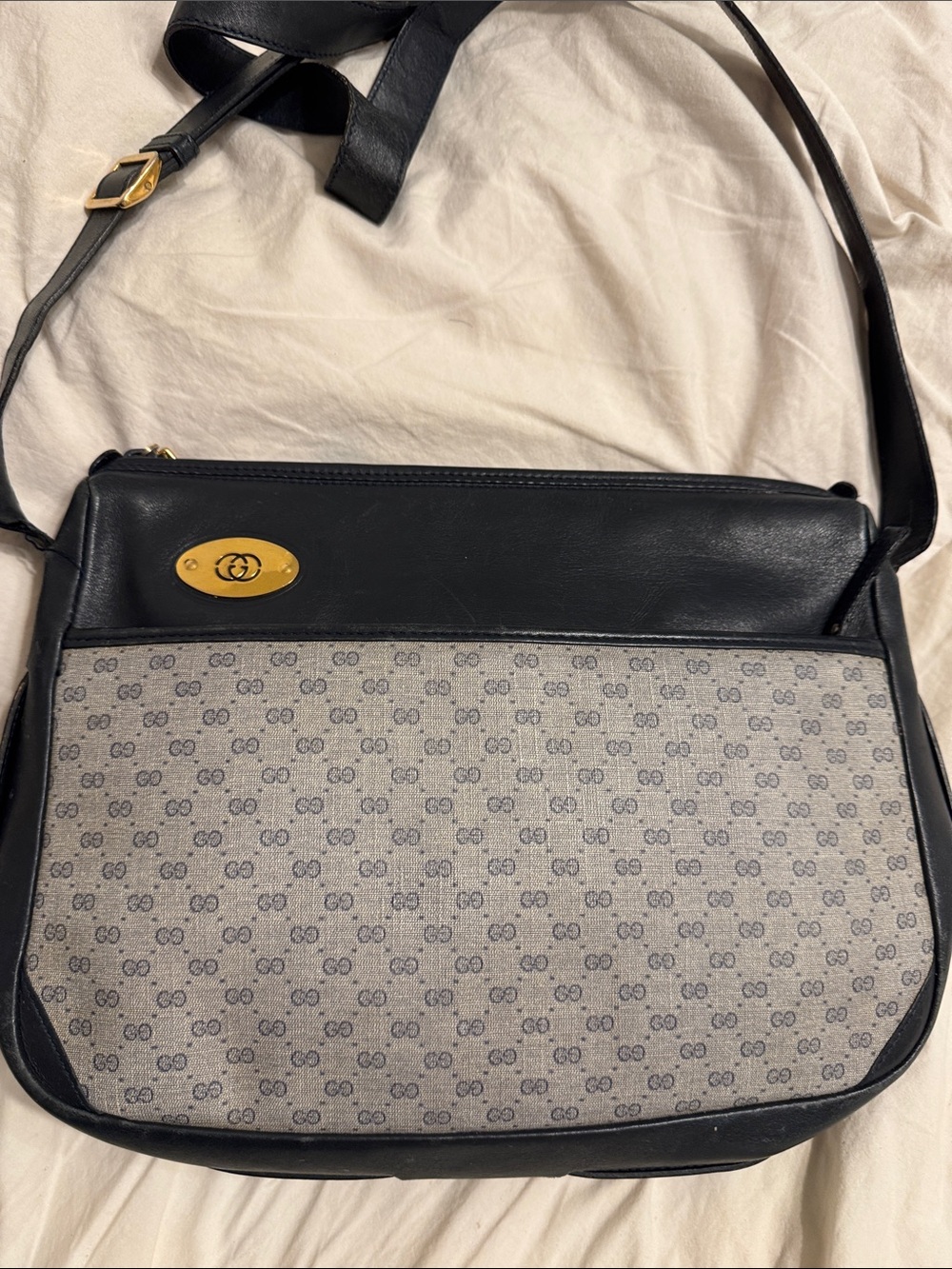 Gucci Vintage Cross-body Purse  Navy and Gray Signature-Pattern